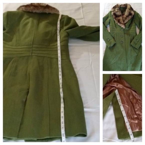 Avocado Green Corduroy Coat with Faux Fur Collar - Picture 7 of 15